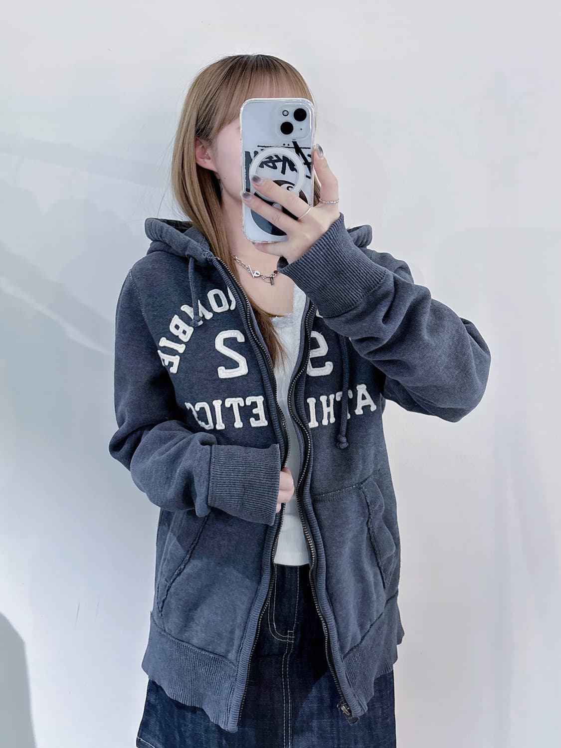 아베크롬비 그레이 빅로고 후드집업 상품이미지2