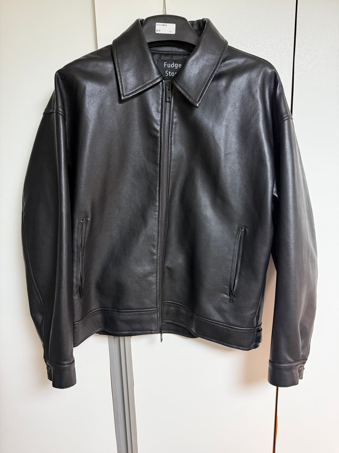 라퍼지스토어 버핑 레더 오버핏 블루종 자켓 블랙 상품이미지2