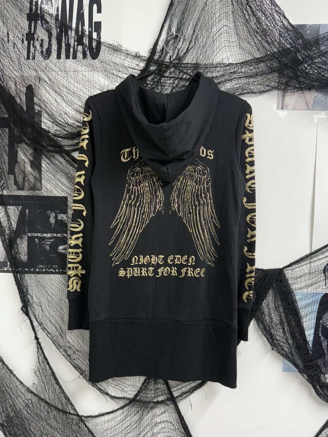00s punk wing printing long hood zip up  상품이미지2
