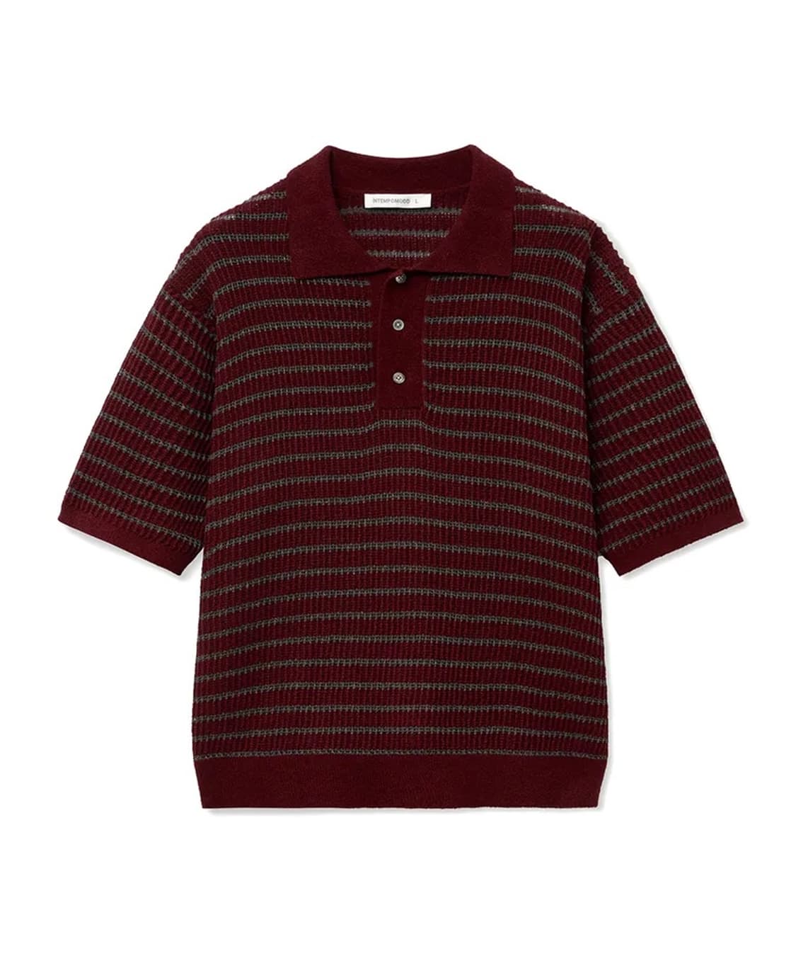 인템포무드 반팔니트 XL 허니비 스트라이프 칼라 니트웨어_와인색 상품이미지4