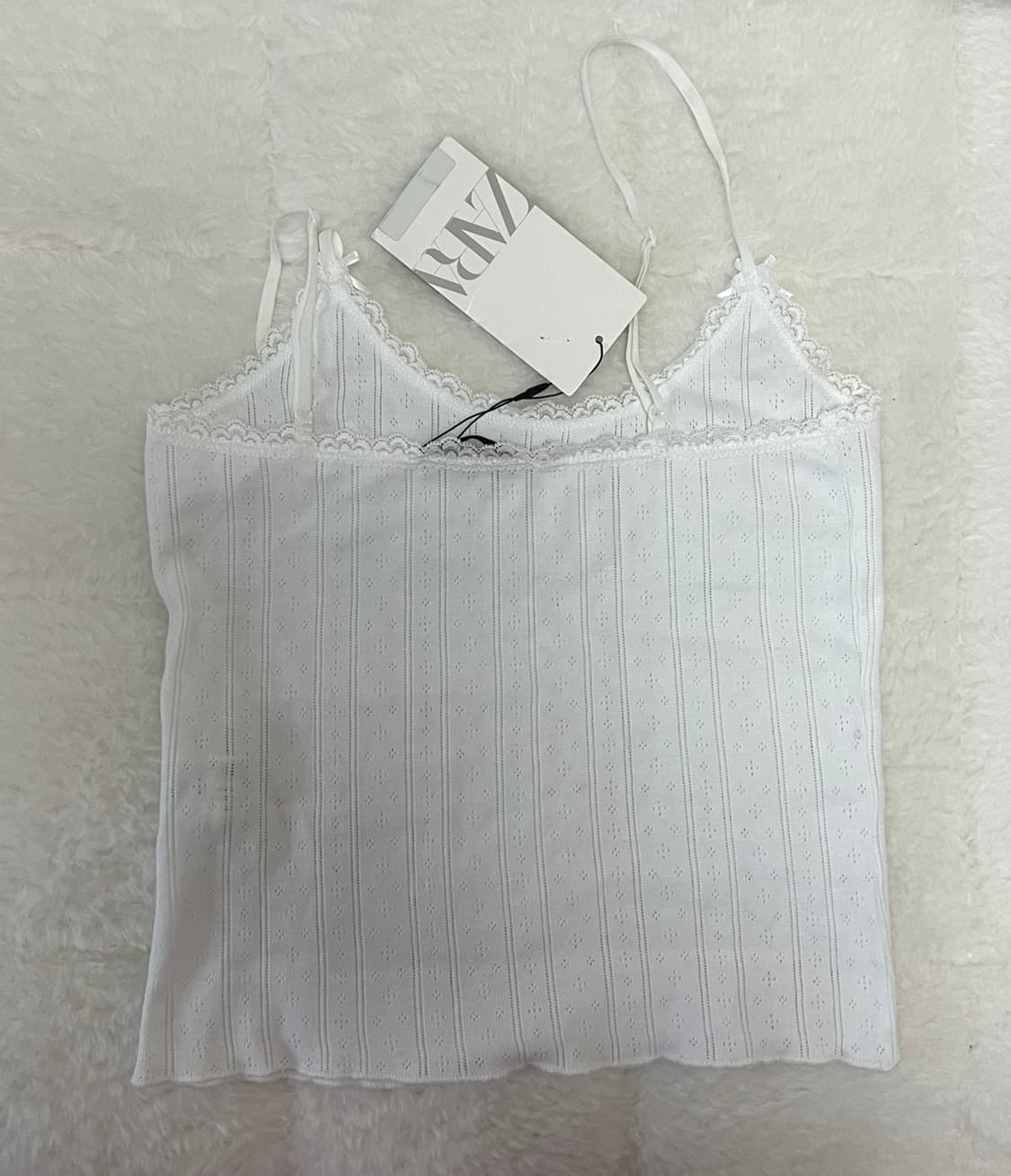 ZARA 자라 레이스 트리밍 포인텔 탑 아이보리, 자라 아일렛 나시 상품이미지9
