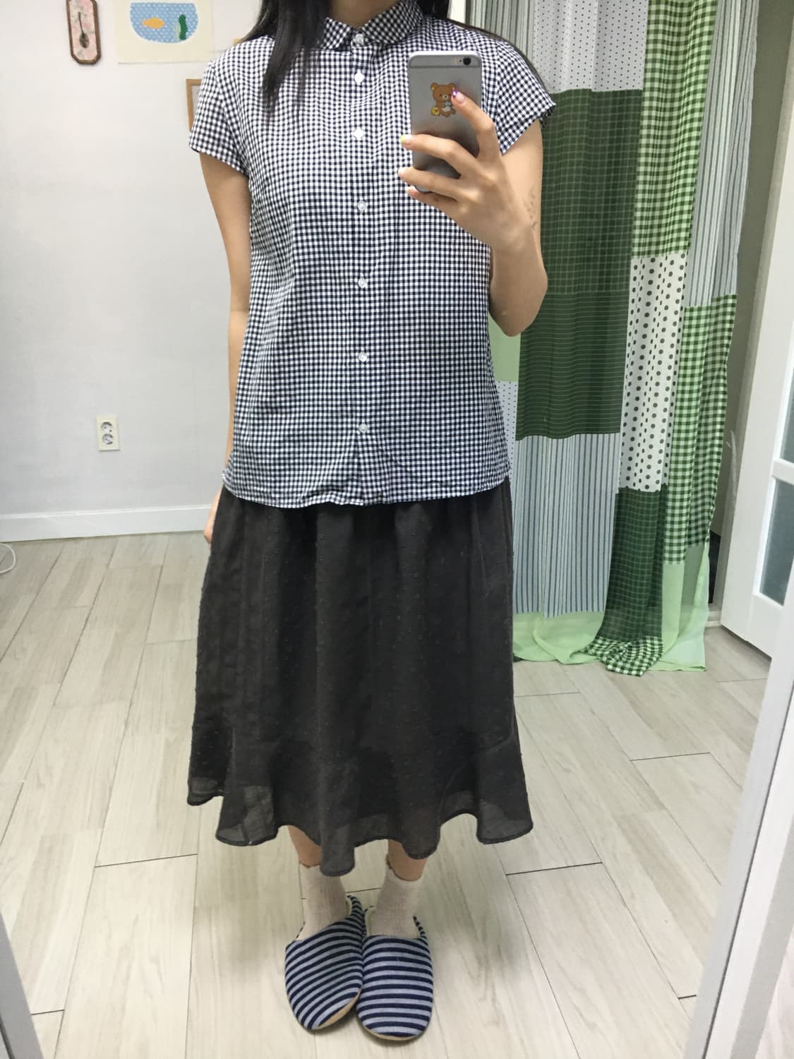 블랙 체크 반소매 블라우스 상품이미지9