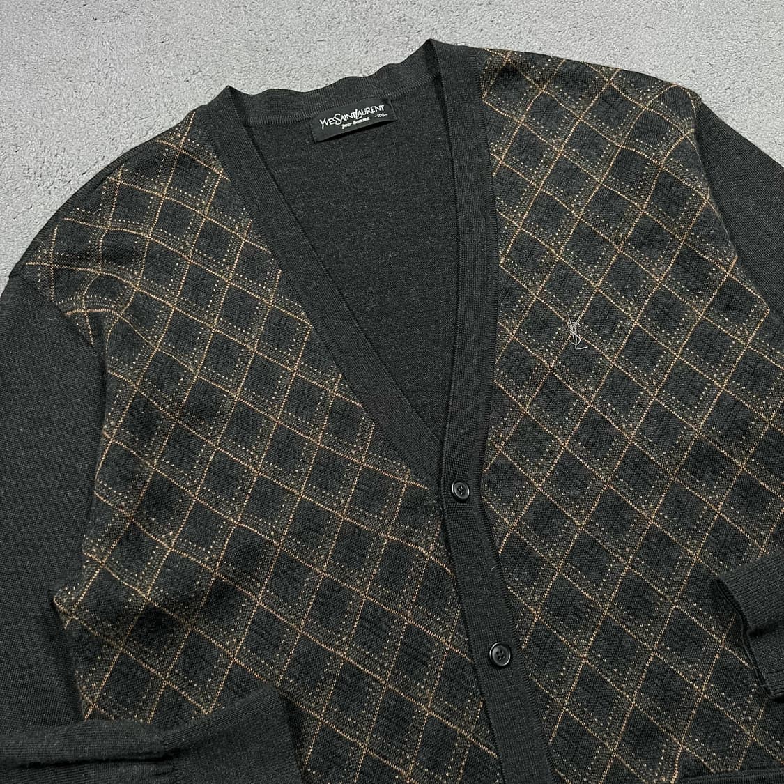 90's 입생로랑 아가일 울 니트 가디건 상품이미지1