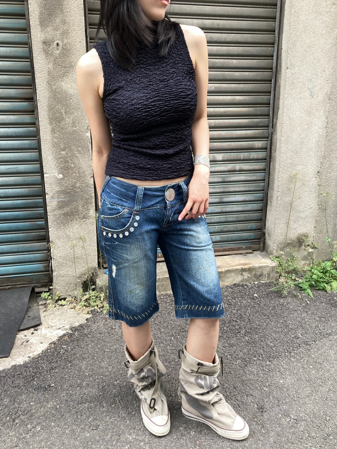 버튼 포인트 5부 팬츠 상품이미지5