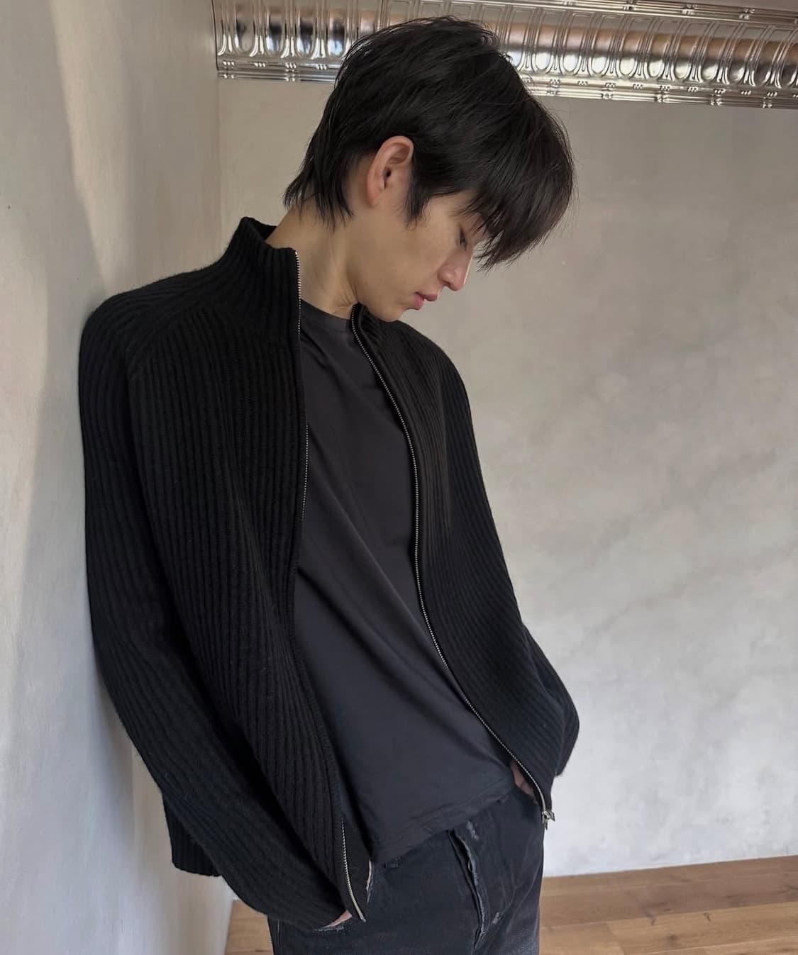 강정석 nep knit zip up black 50 상품이미지2