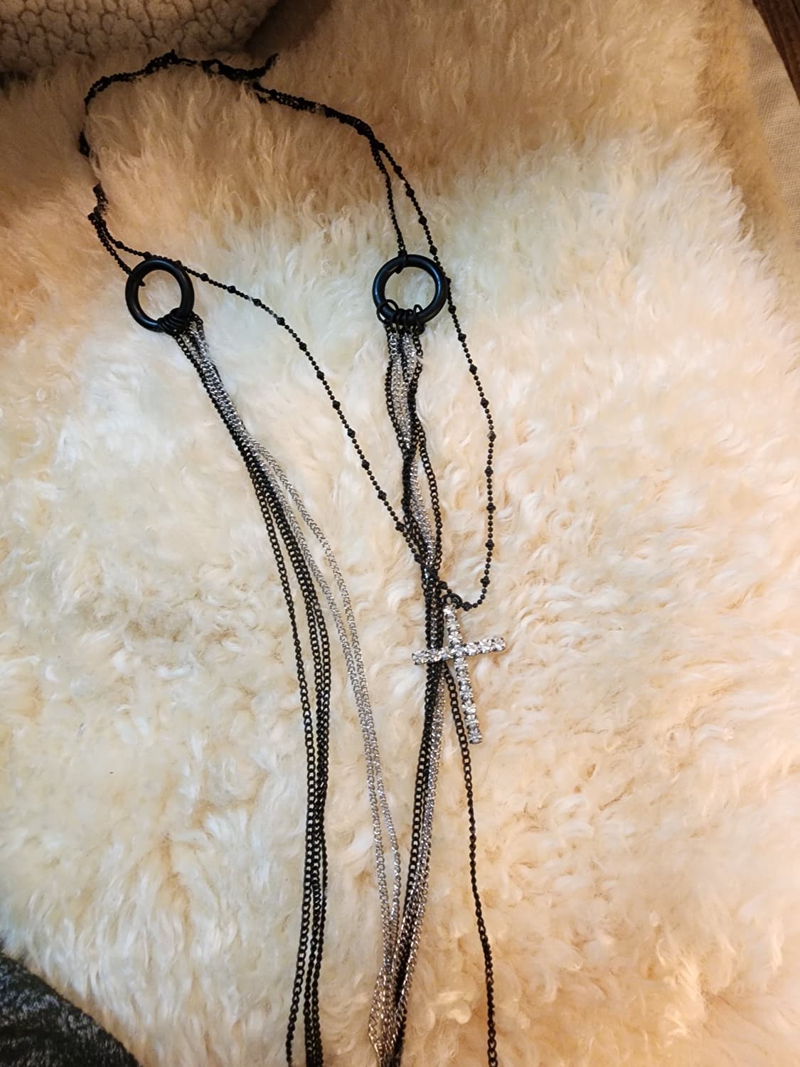 무광블랙 레이어드 크로스 롱 목걸이 상품이미지1