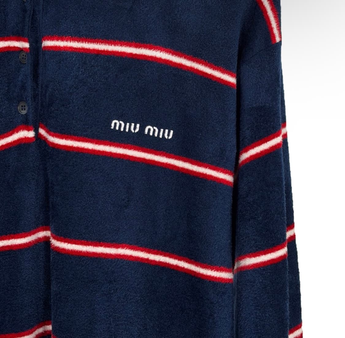 [36] 미우미우 스트라이프 비스코스 테리 폴로 카라 긴팔 셔츠 티셔츠 상품이미지5