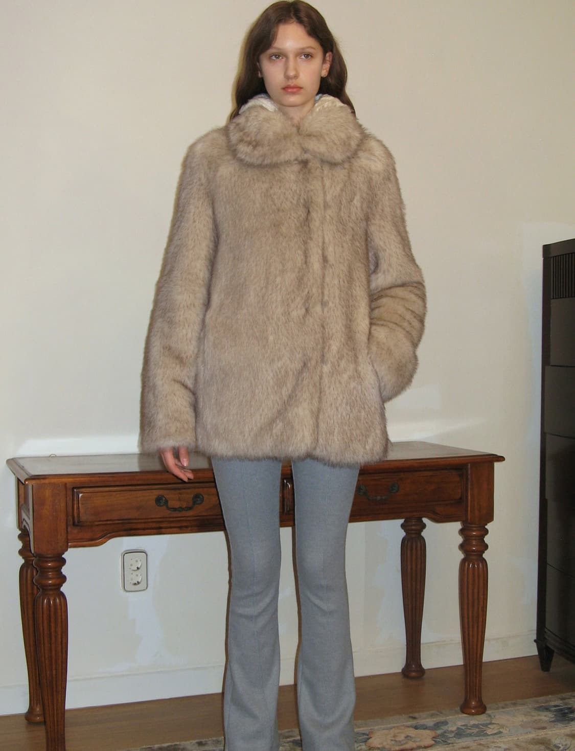 시눈 퍼자켓 HEAVY MIX FUR JACKET (ASH BROWN) 상품이미지2