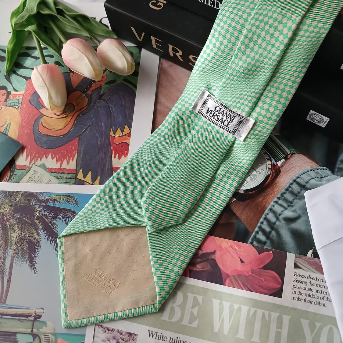 지아니 베르사체 실크 민트 체크 넥타이 10.2cm B등급 A18802
 상품이미지4