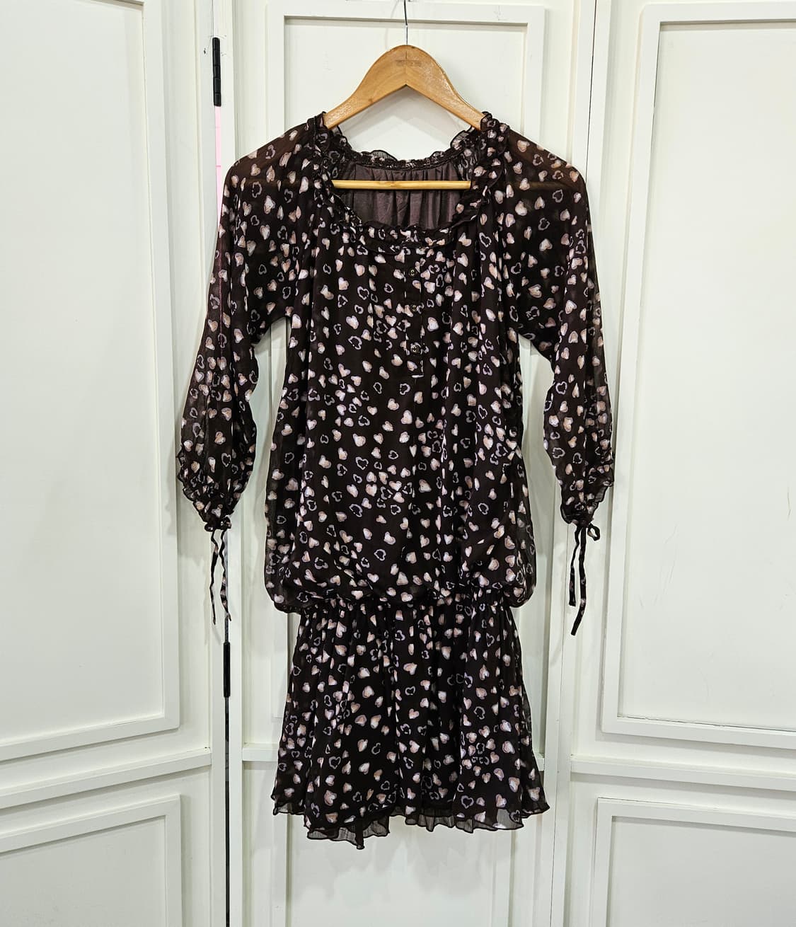 하트 패턴 쉬폰 미니 원피스 상품이미지1