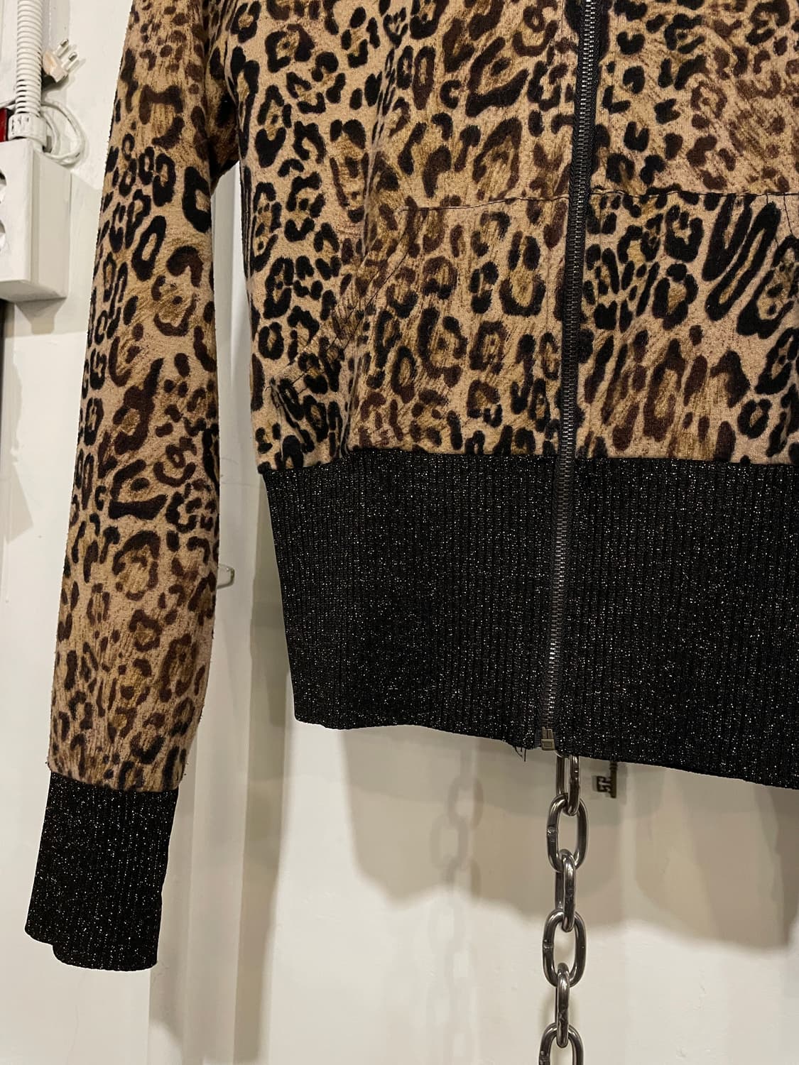 레오파드 패턴 골지 글리터 크롭 후드집업 갸루 y2k 상품이미지4