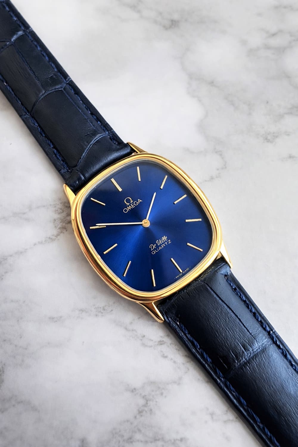 정품 오메가 엘립스 드빌 쿼츠 청판 금장 빈티지 시계 상품이미지3