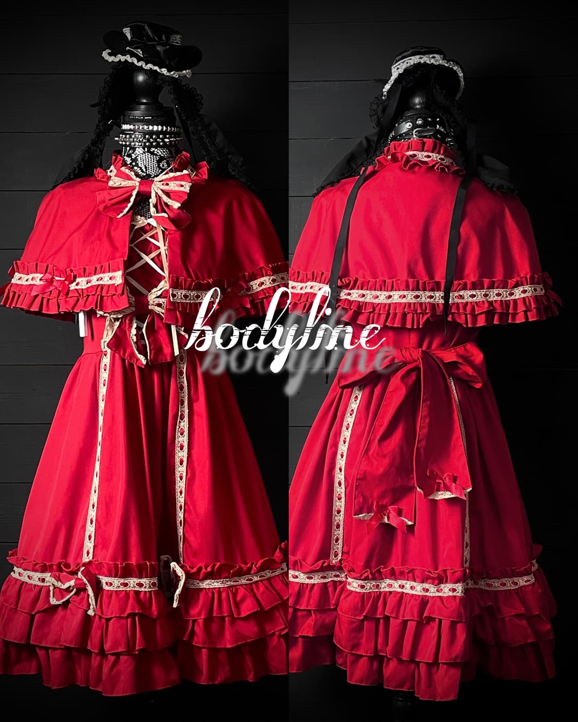 BODYLINE 바디라인 레드 로리타 케이프 / 리본 코르셋 드레스 상품이미지1