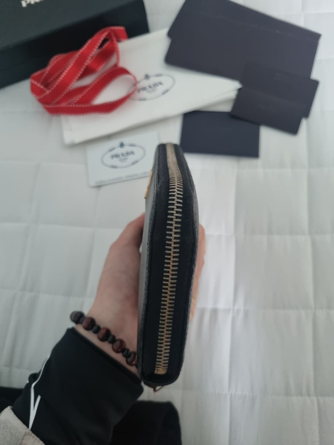 [ 풀구성품 ] 프라다 사피아노 금장 지퍼돌이 장지갑 상품이미지5