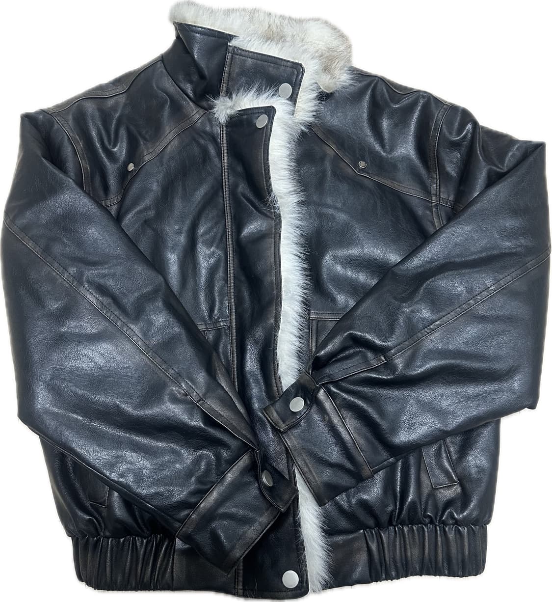 러프넥 워싱 레더 무스탕 자켓 상품이미지2