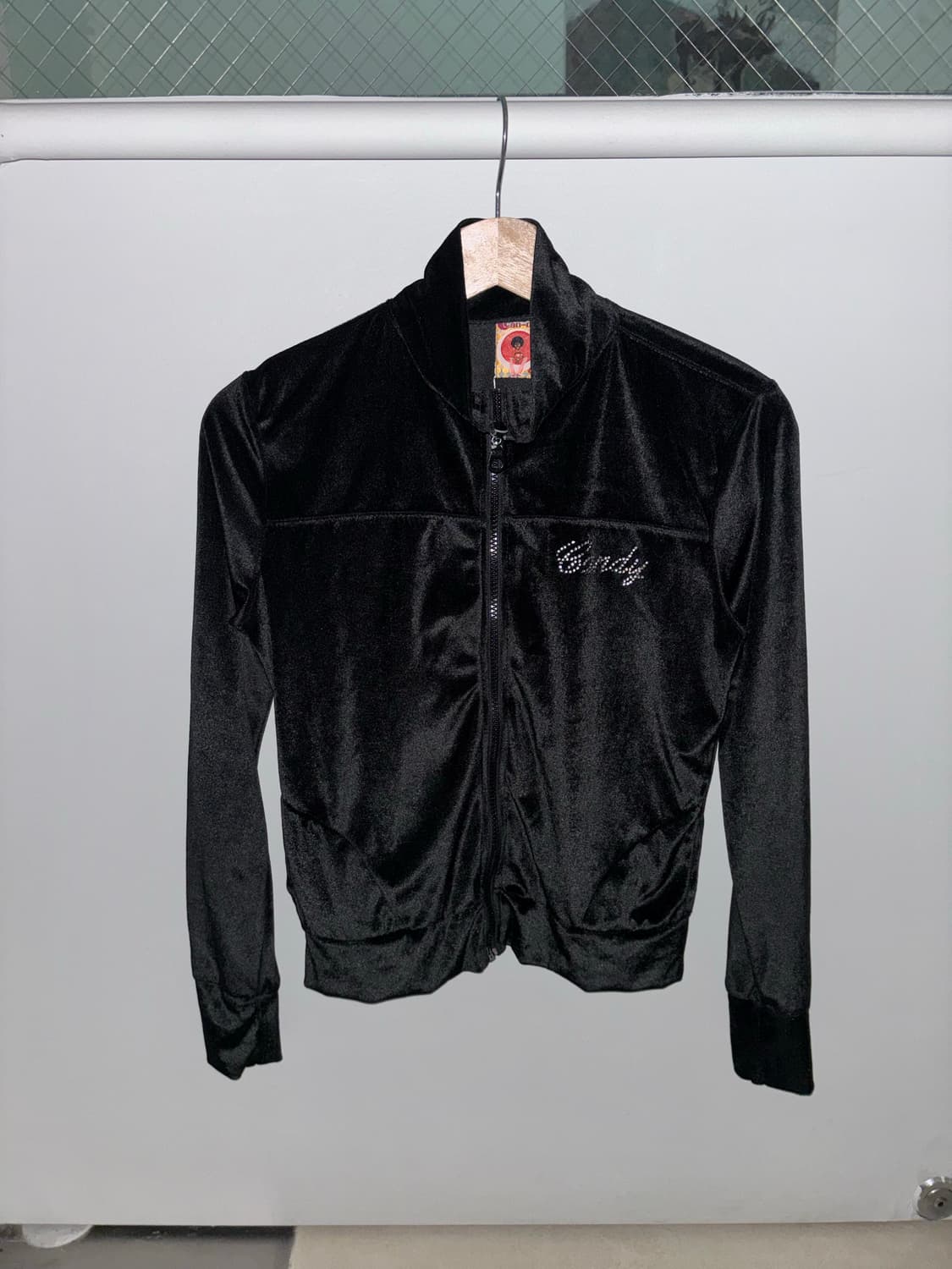 Y2K Black Velvet Slim Fit Zip-Up Hoodie  상품이미지1