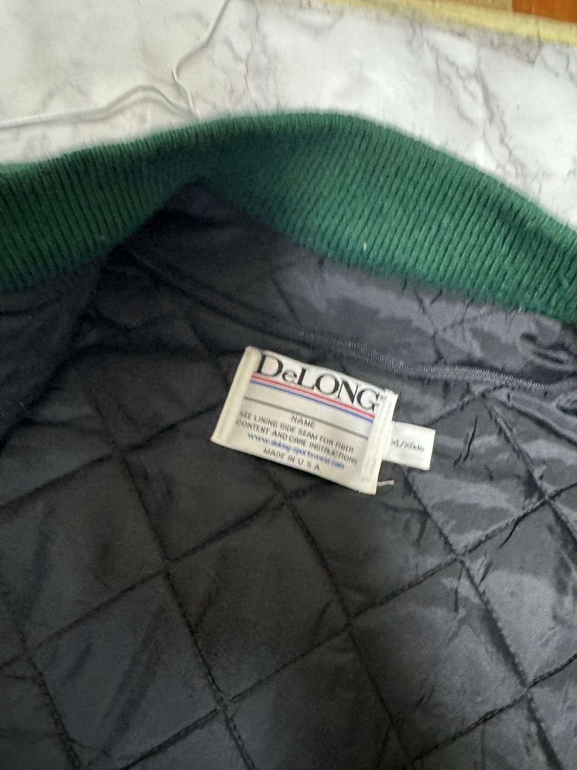 XL 90s delong USA 딥그린 자수 울 봄버 바시티 자켓 상품이미지8