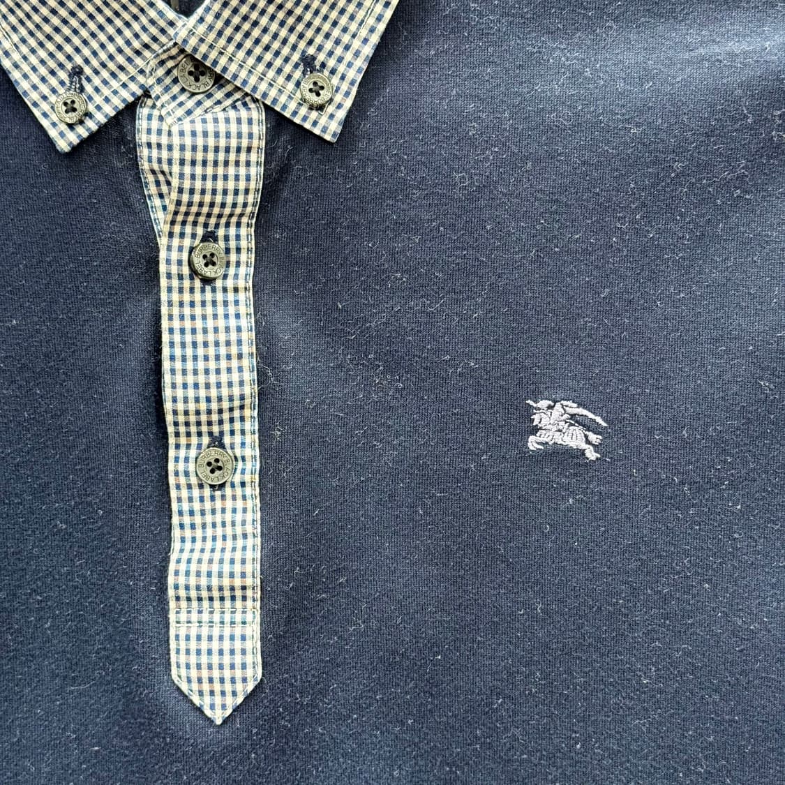 버버리 블랙라벨 체크 카라 반팔 티셔츠 자수 로고 디테일 슬림핏 네이비 상품이미지6