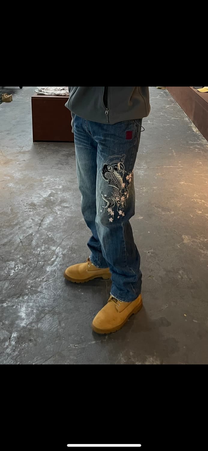 카라쿠리 자수 오리엔탈 데님 팬츠 H1552 상품이미지2