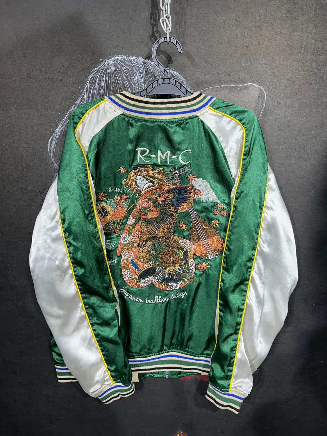 일본빈티지 R.M.C 초록 게이샤 자수 스카잔 M 상품이미지7