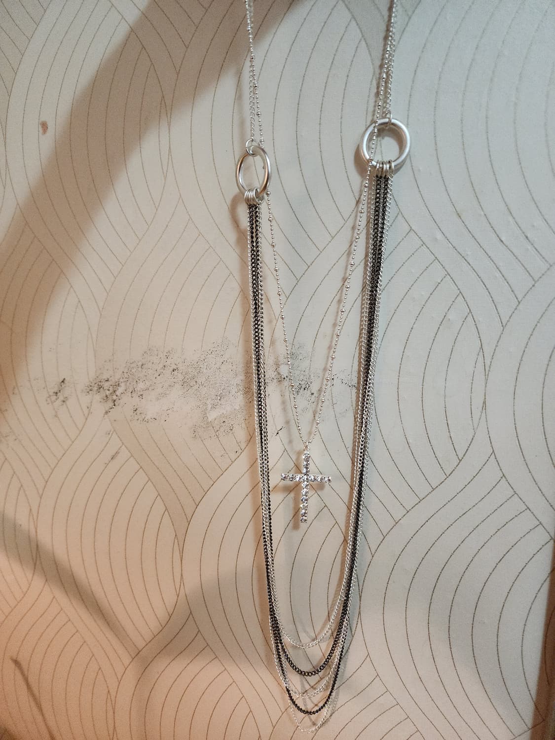 무광실버 레이어드 크로스 목걸이 귀걸이 세트 상품이미지2