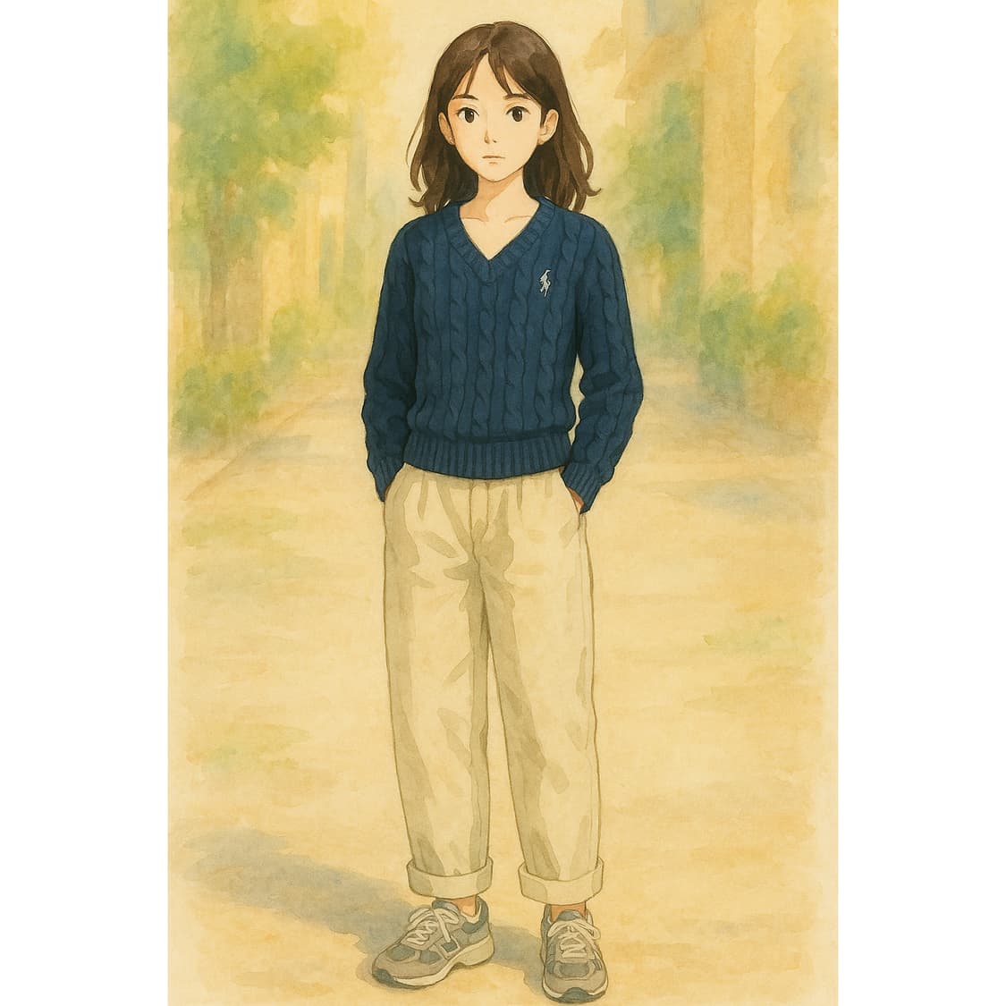 [여성 55] 폴로 랄프로렌 코튼 브이넥 케이블 니트 네이비  상품이미지7