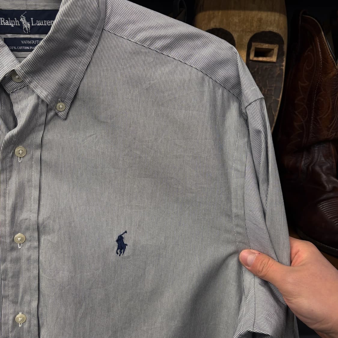 90s 폴로 랄프로렌 핀포인트 스트라이프 옥스포드 셔츠N336   상품이미지5