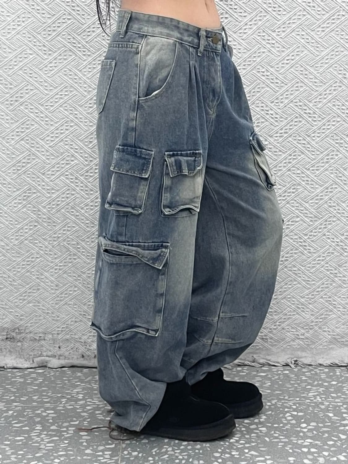 빈티지 올드스쿨 멀티포켓 데님 스트링 조거 카고팬츠 L C08915 상품이미지1