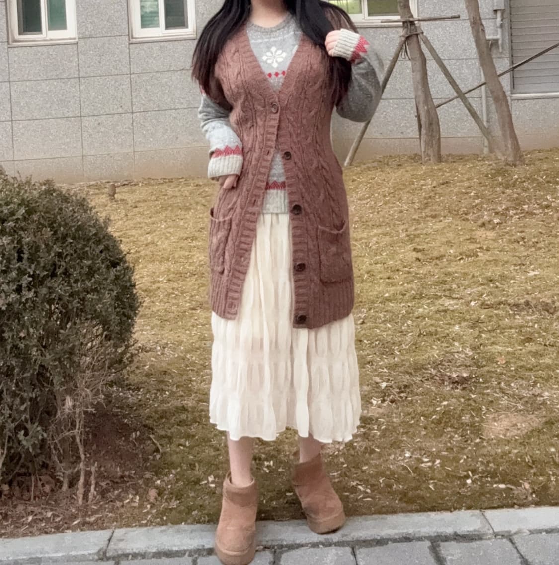 코코모리 일본 모리걸 핀터깔 코위찬 니트 물결 스커트 레이어드 코디세트 상품이미지1