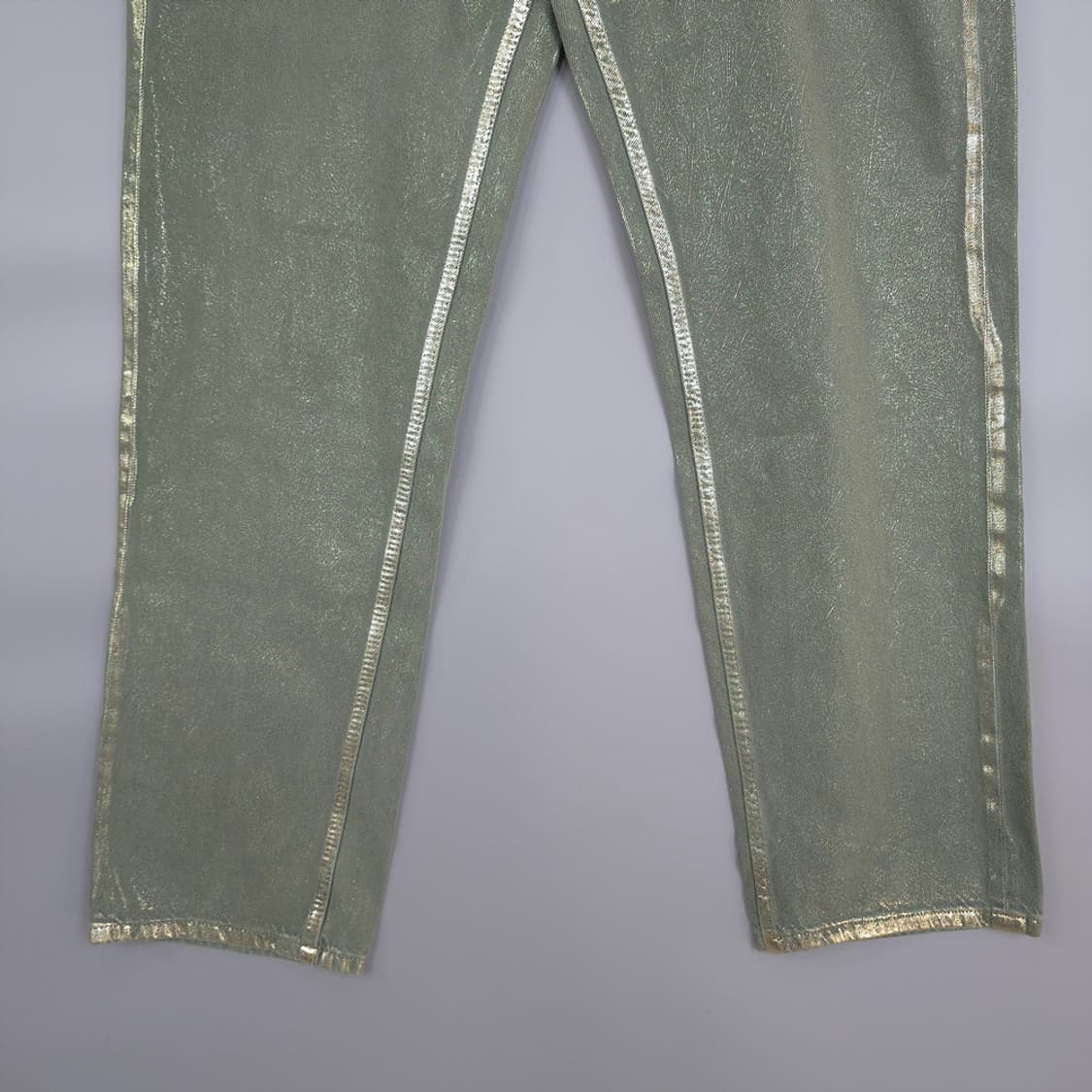 새제품) 자라 ZARA 메탈릭 페인트 코튼 진 팬츠 골드카키 34 상품이미지3