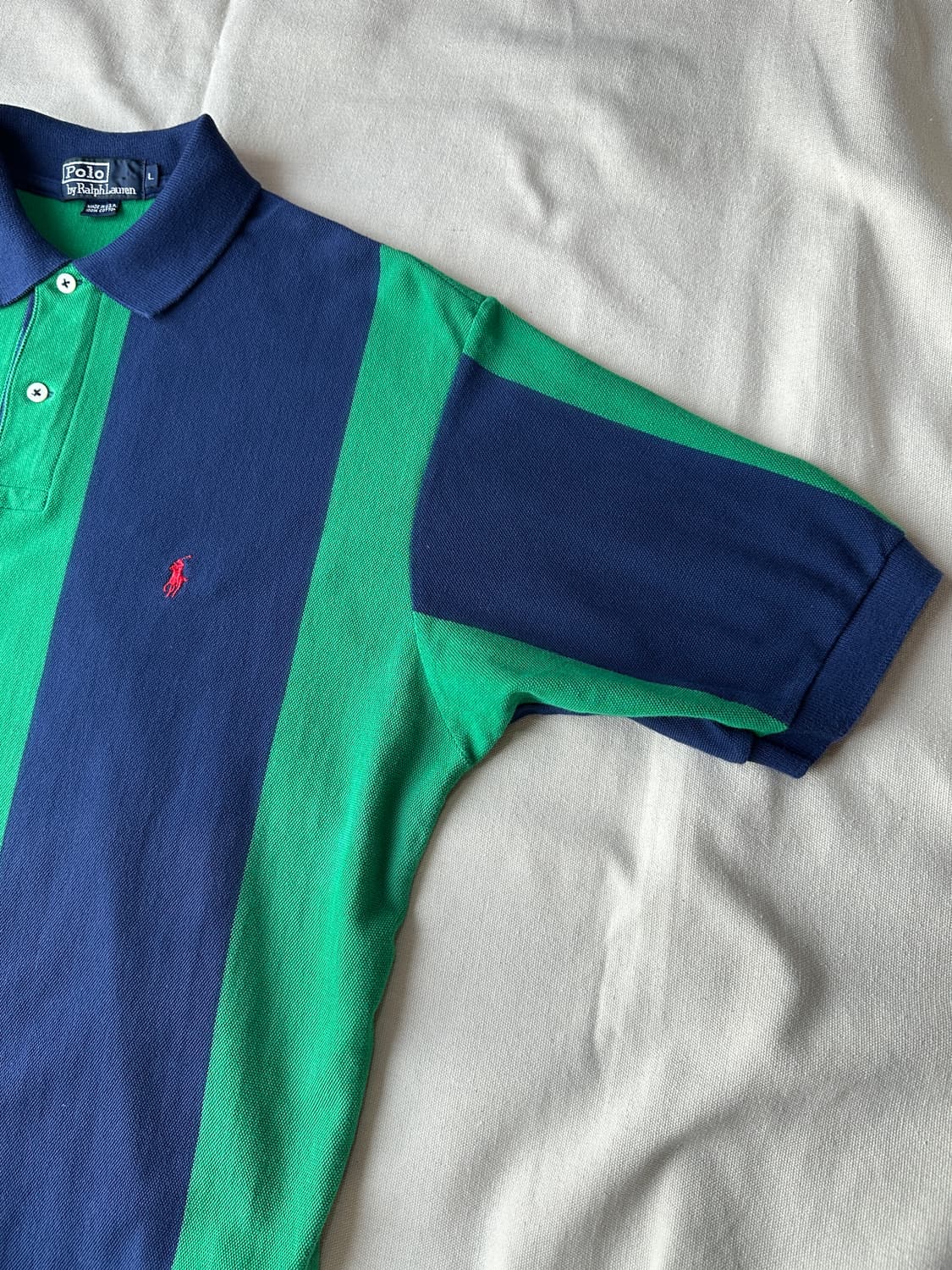 폴로 랄프로렌 스트라이프 반팔 피케 카라티 L made in USA 상품이미지5
