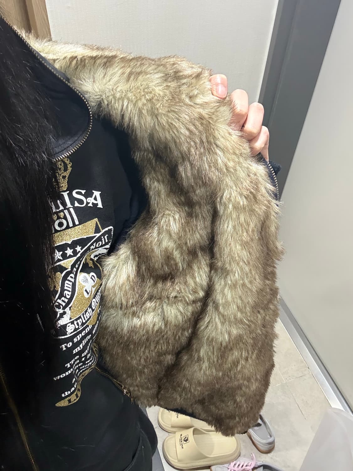 빈티지 퍼 곰돌이귀 후드집업 상품이미지4