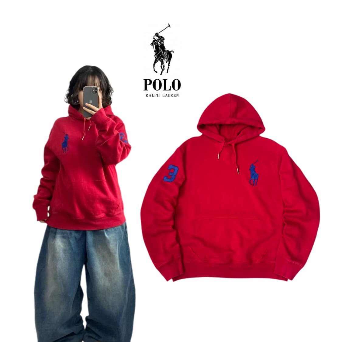 폴로 빅포니 후드티 레드 상품이미지1