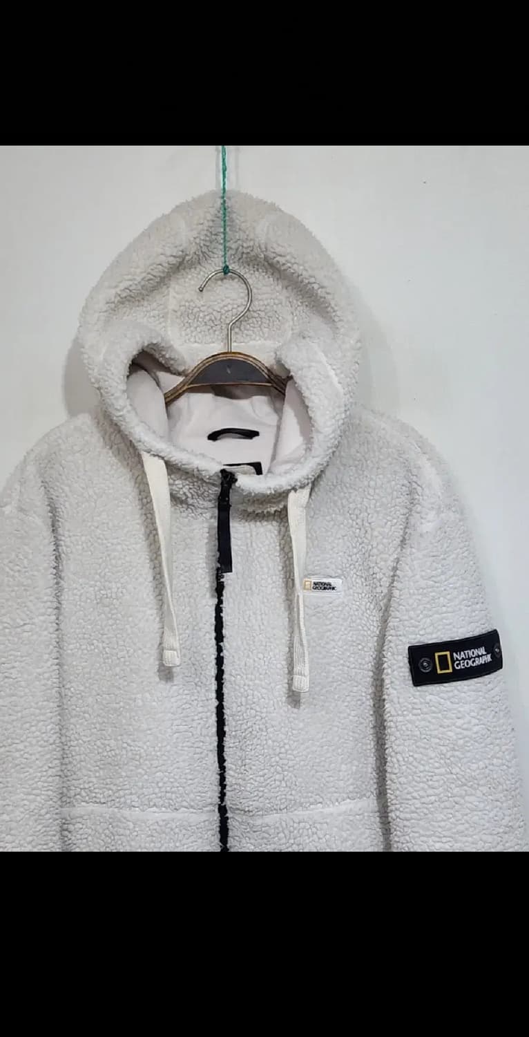 (L) 내셔널지오그래픽 후리스 와펜점퍼 화이트 뽀글이 플리스 자켓  상품이미지2