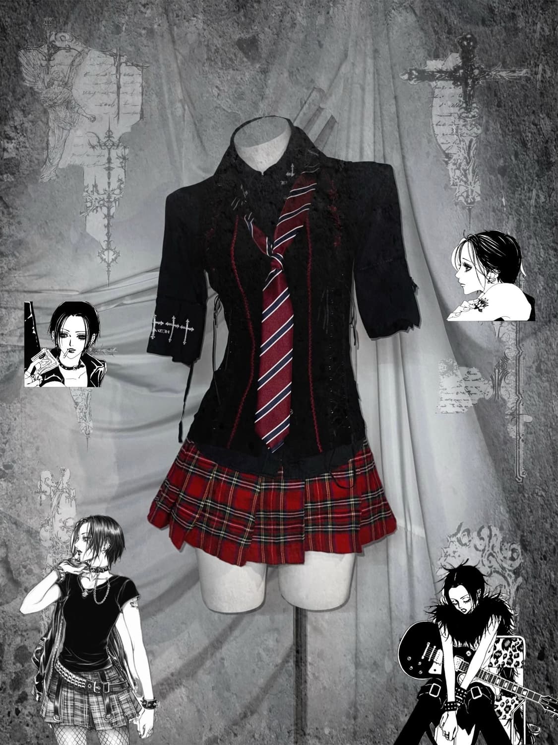 오즈온 오사키 나나깔 펑크 레드 자수 코디세트 상품이미지1