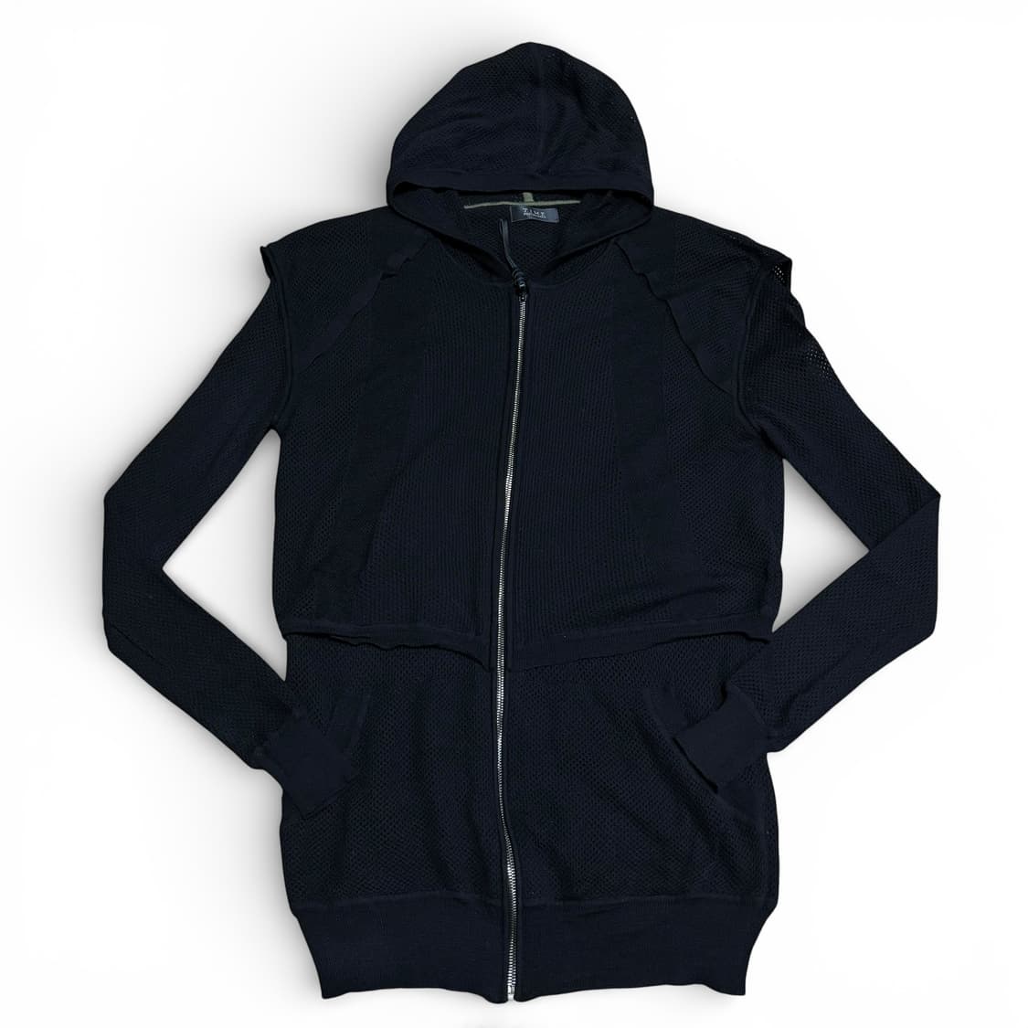 우먼FREE TIME 타임 블랙 레이어드 니트 후드집업 가디건 상품이미지1