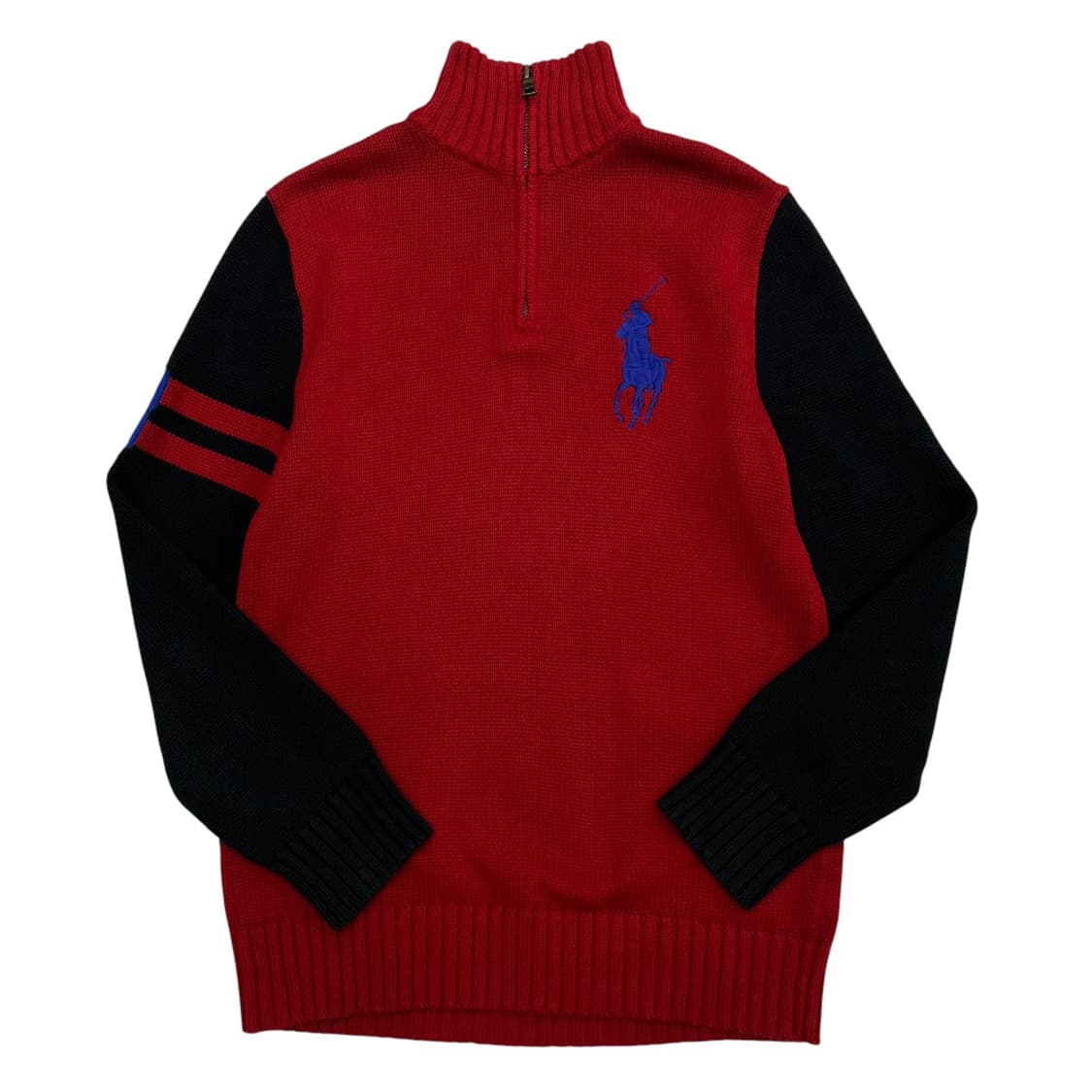 폴로 랄프로렌 빅포니 네이비 배색 레드 니트 반집업 L 상품이미지2