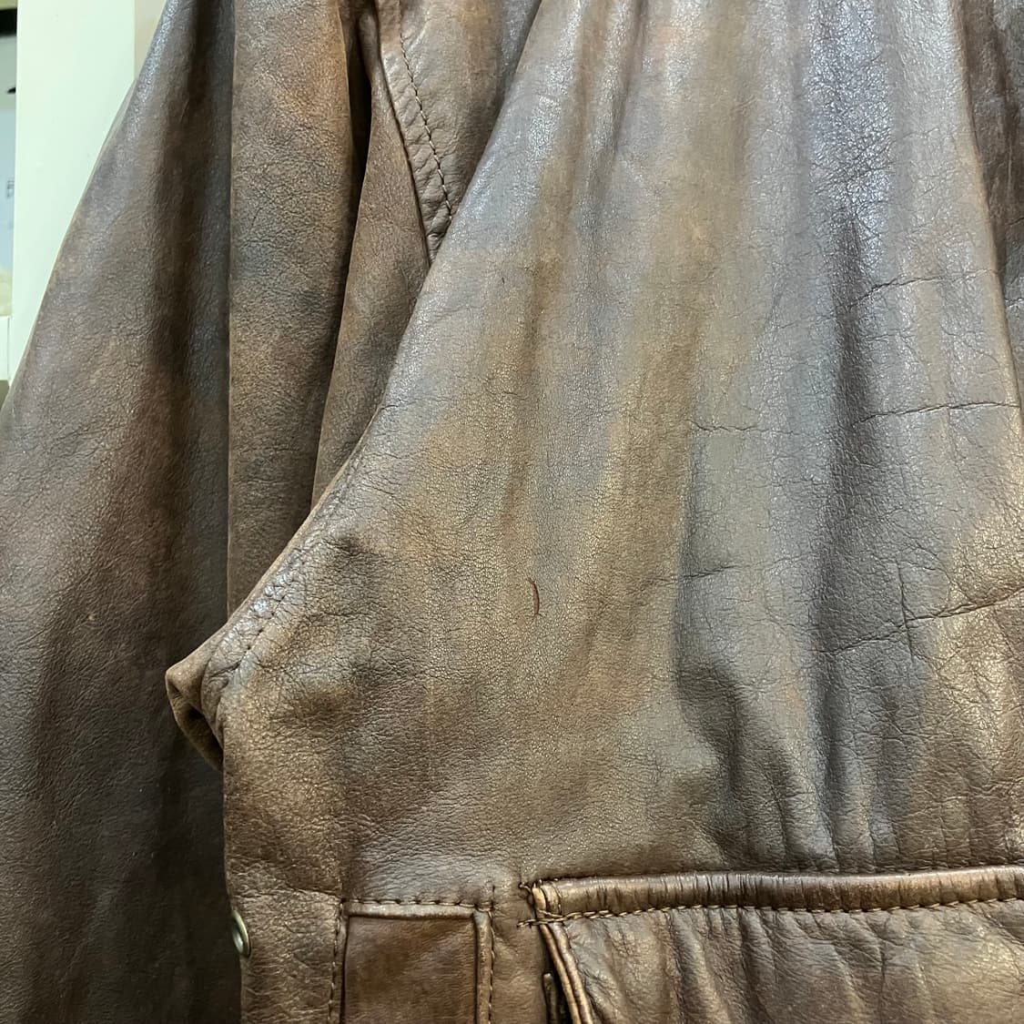 VTG 브라운 레더 봄버 자켓 S (국내제작) 상품이미지6