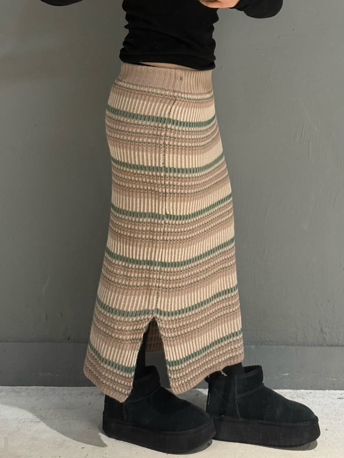 pink stripe pattern slit knit skirt 상품이미지2