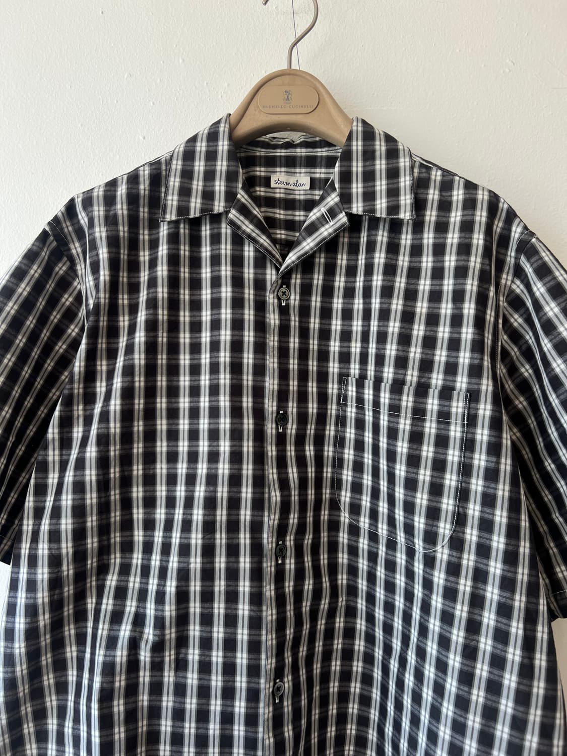 스티브알란 steven alan 남성 블랙체크 코튼반팔셔츠 상품이미지1