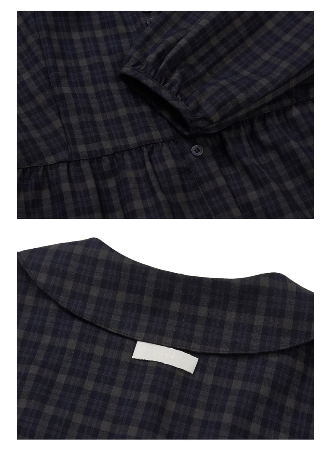 일리고 러플 라운드 셔츠 체크 네이비 상품이미지3