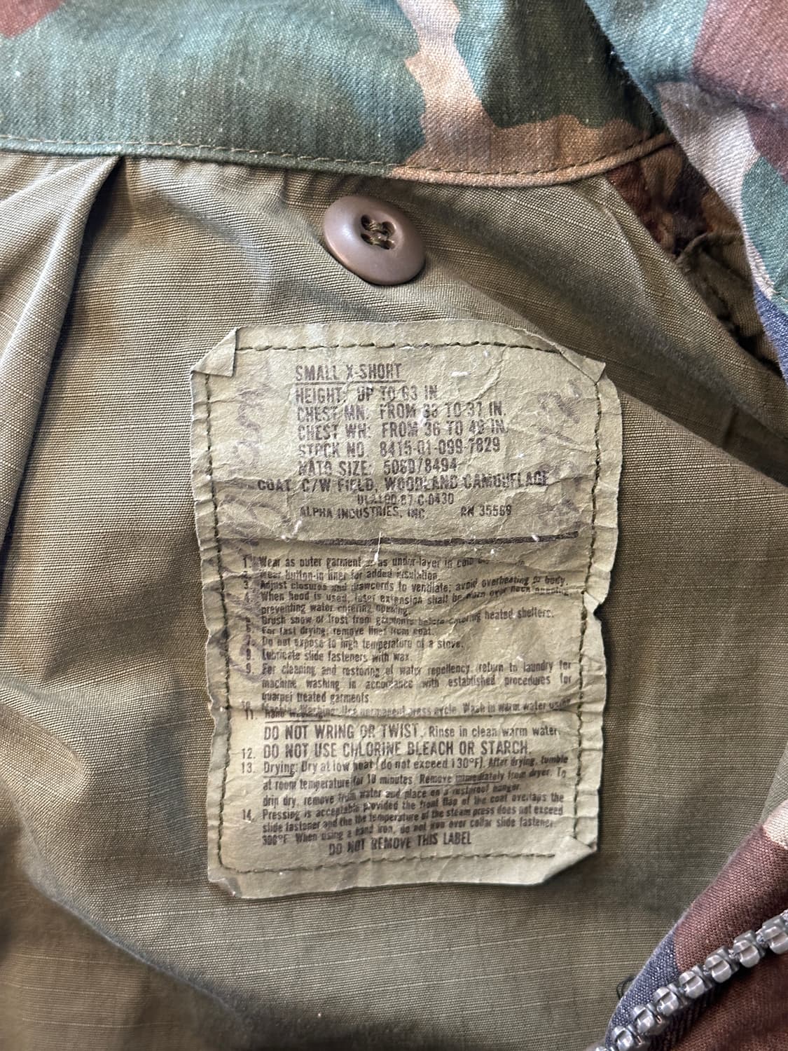 80s 알파 인더스트리 M-65 우드랜드 밀리터리 자켓 S 상품이미지6