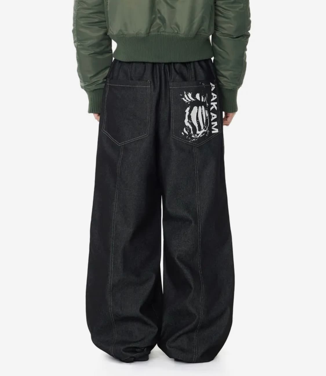 아캄 핀턱 프린트 데님 팬츠 1사이즈 black 상품이미지1