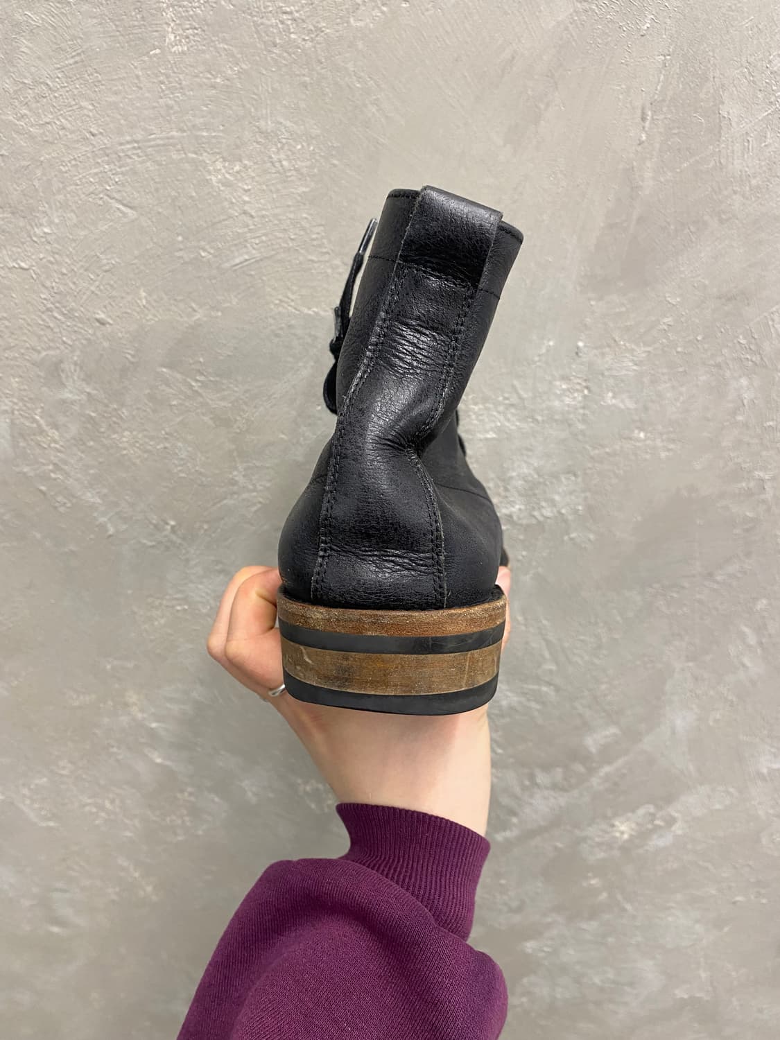 [275] Color Collar 컬러콜라 블랙 레더 캡 토 부츠 상품이미지5