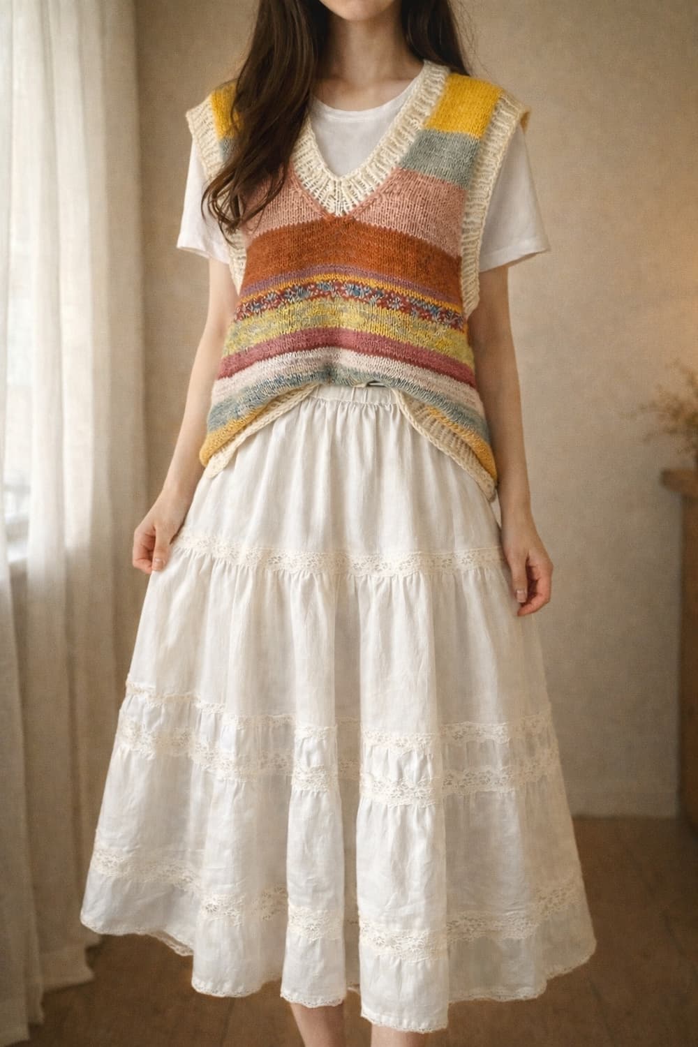 모리걸 무드 컬러풀니트조끼 상품이미지2