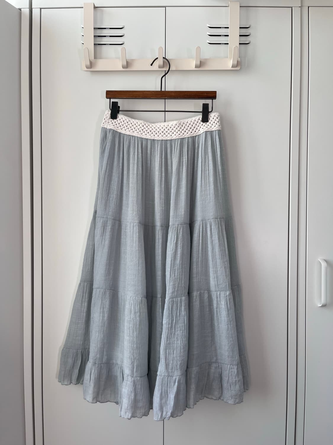 Vintage 연하늘 주름 레이스 롱스커트 상품이미지3