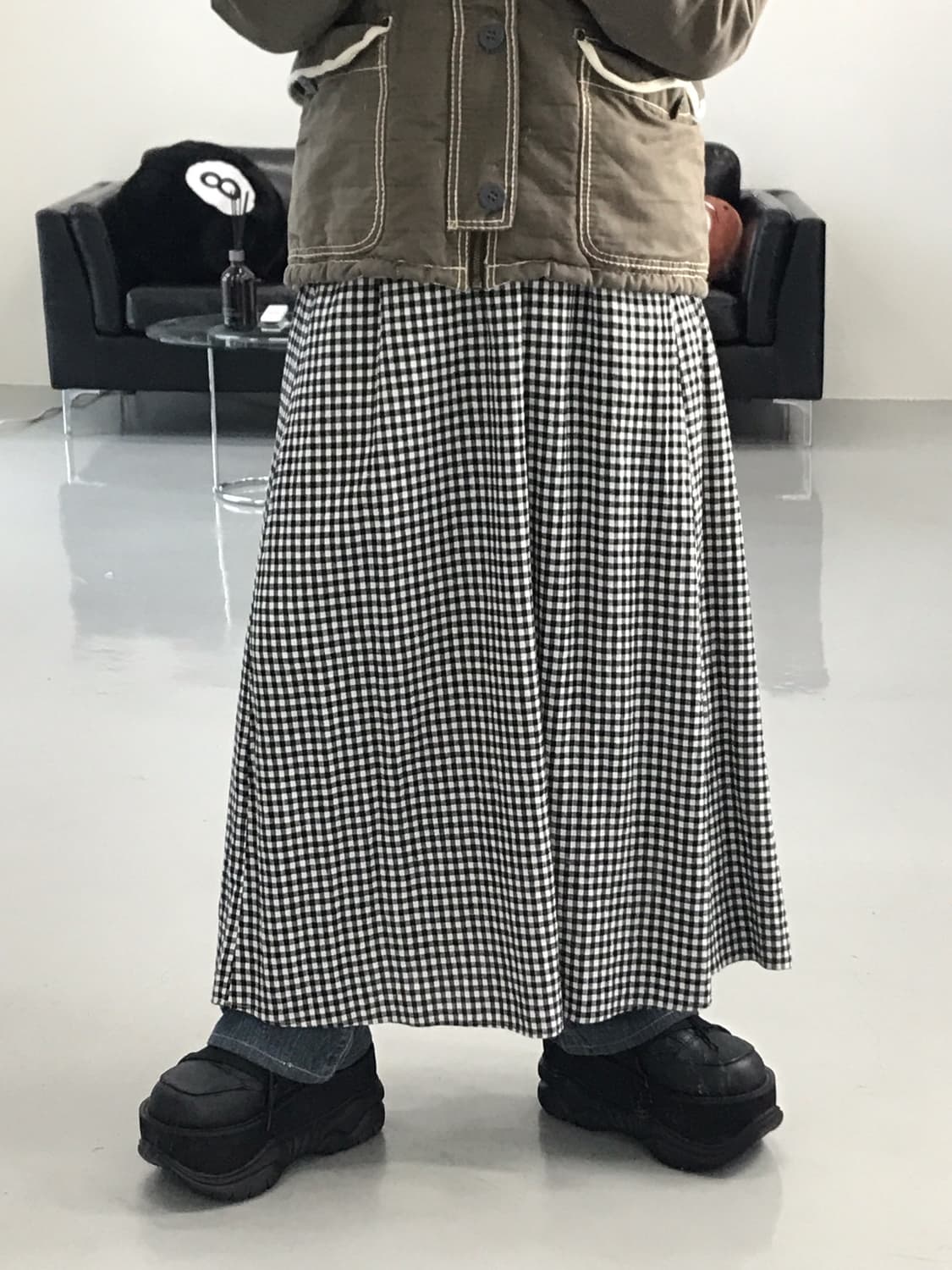 Gu Checked Long Skirts 상품이미지1