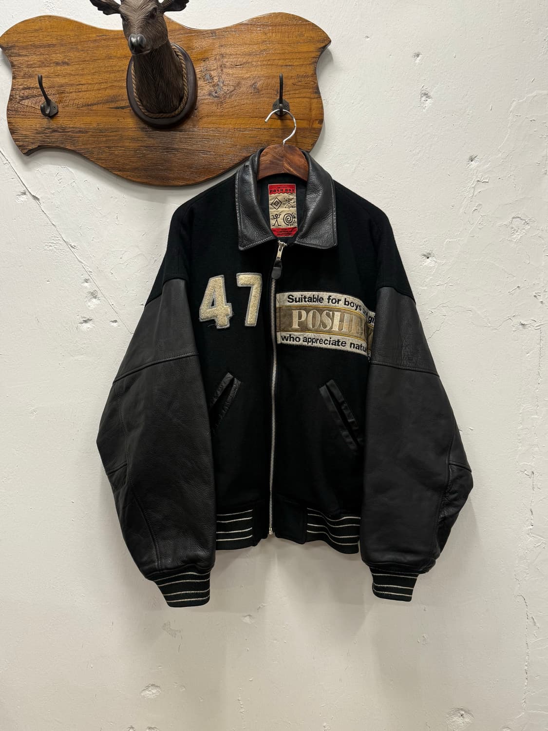 XL) POSHBOY Leather Arm Varsity Jacket 상품이미지3