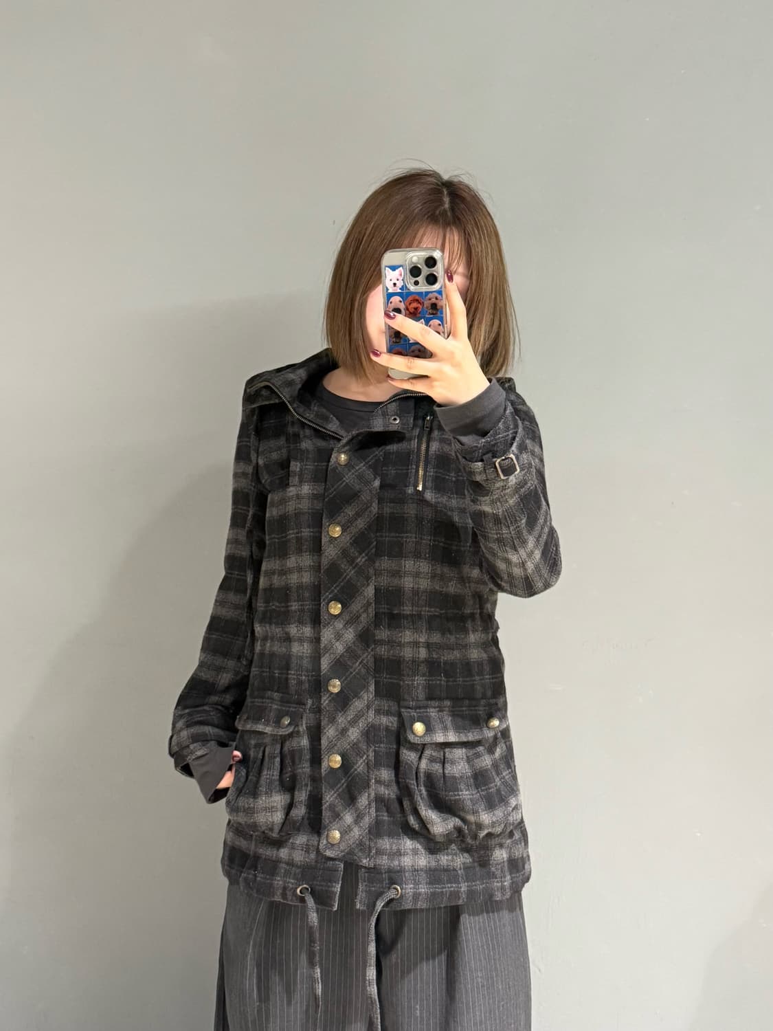 check pattern pocket detail hood coat 상품이미지1