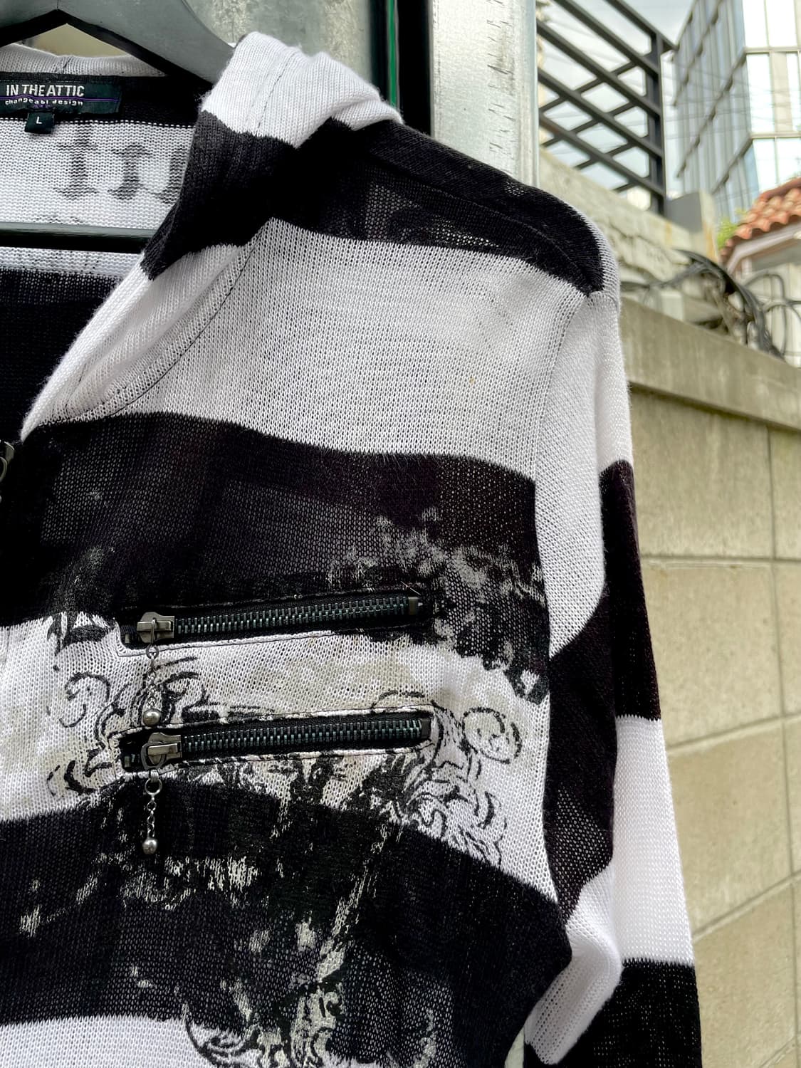 스트라이프 시스루 레터링 후드집업  상품이미지3